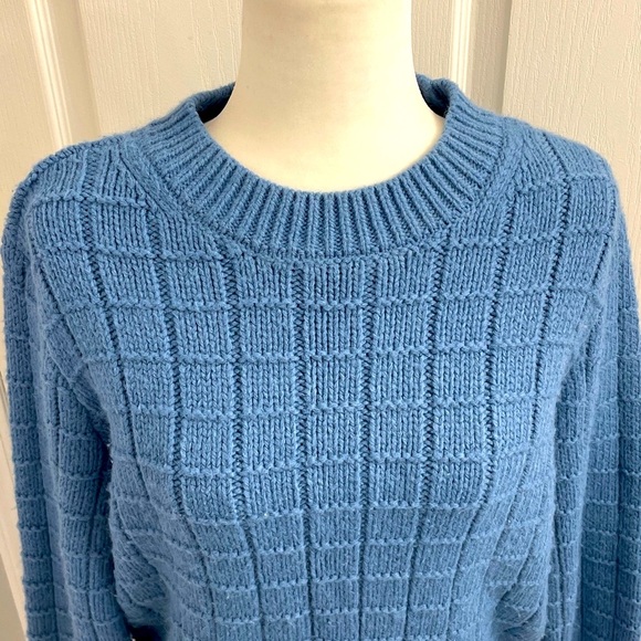 American Eagle Waffle Knit Crew Neck Sweater Blue Sz Lg - Picture 4 of 13